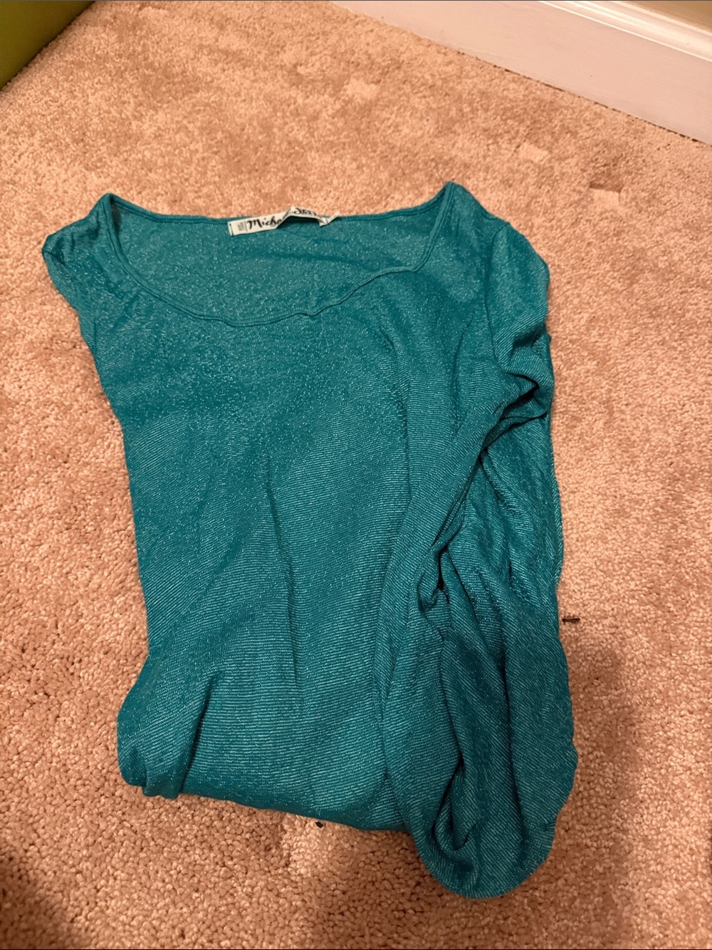 Maternity Metallic Teal and Pink Scoop Neck long sleeve Top